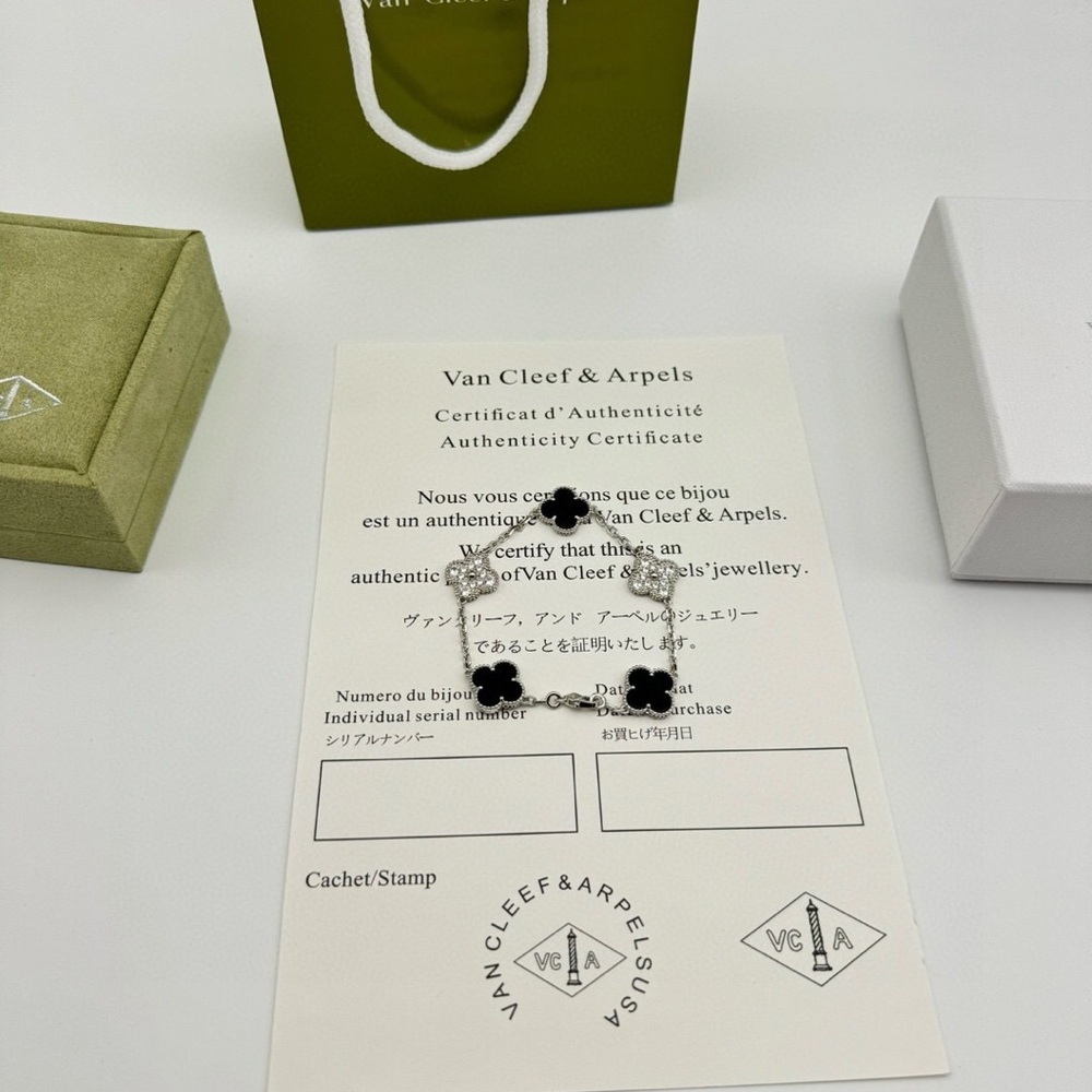 Van Cleef & Arpels Style Clover Diamond Black Onyx Bracelet | IN STOCK - Picture 3 of 7